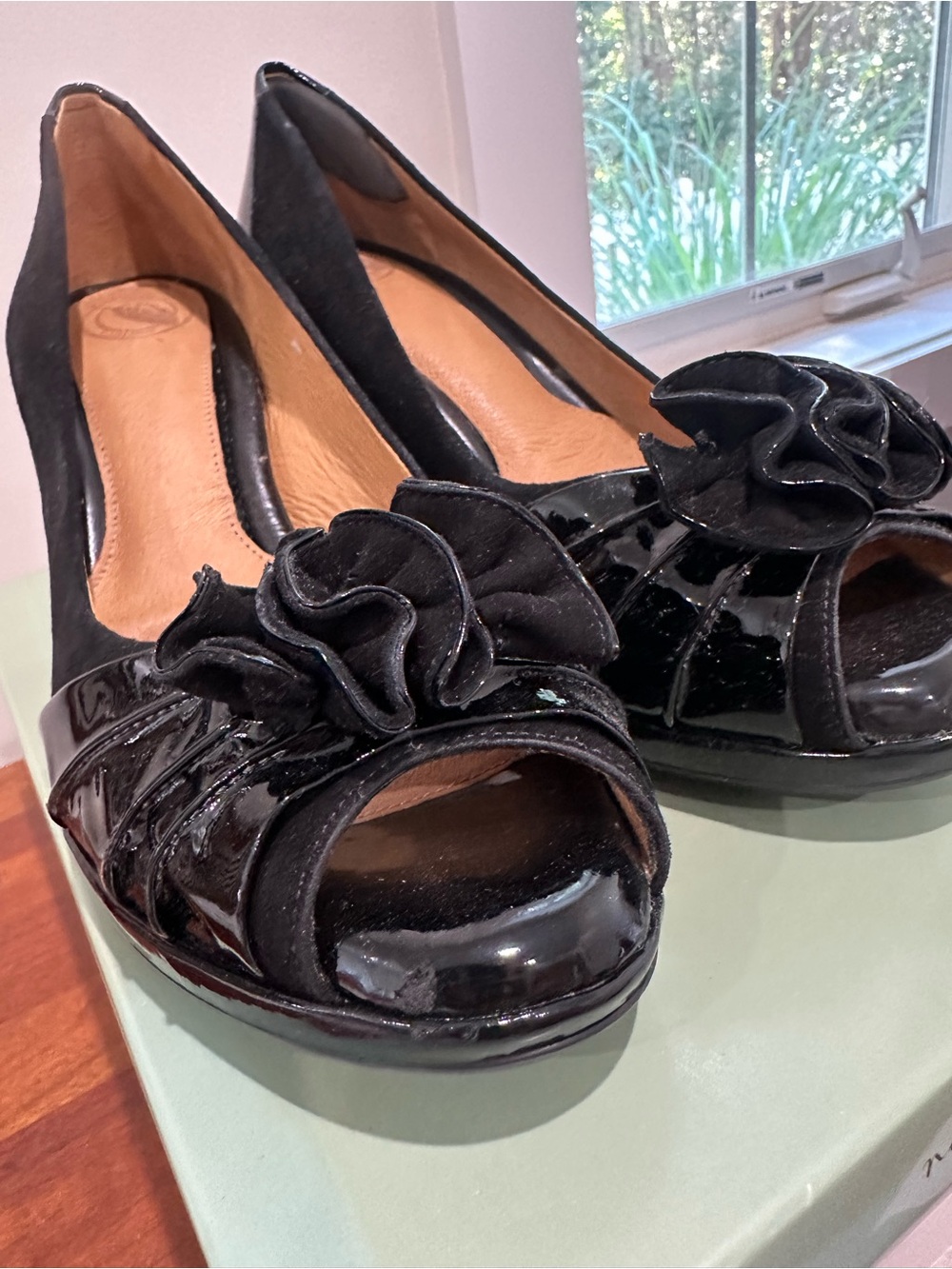 Nurture by Lamaze Black Peep-Toe Heels with Ruffle Flower